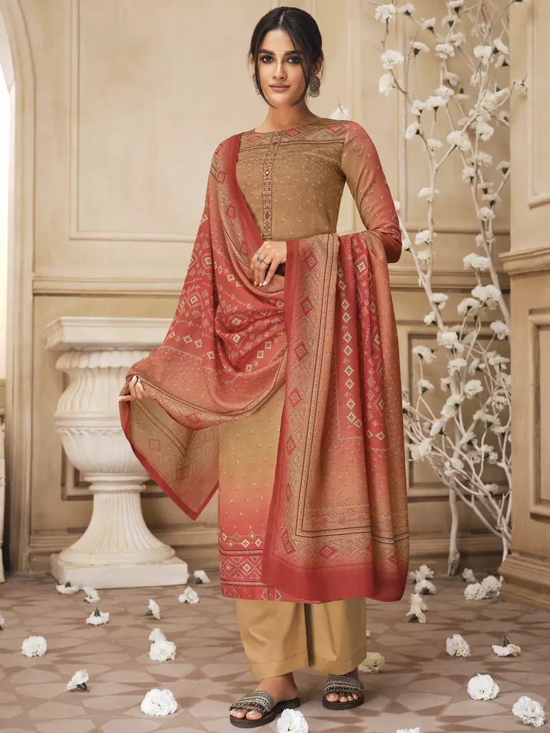 Beige embroidered pure cotton salwar