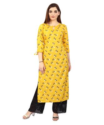 Mustard printed rayon kurtis 1