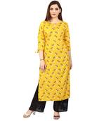 Mustard printed rayon kurtis