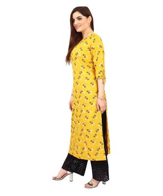Mustard printed rayon kurtis 3