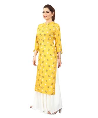 Mustard printed rayon kurtis 3