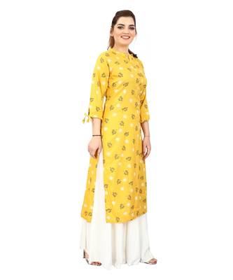 Mustard printed rayon kurtis 4