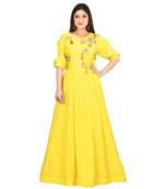yellow muslin silk short sleeves solid womens gown