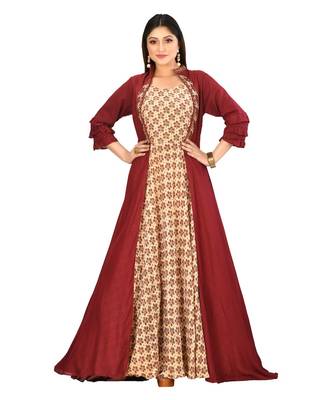 mahroon muslin silk short sleeves solid women gown 1