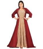 mahroon muslin silk short sleeves solid women gown