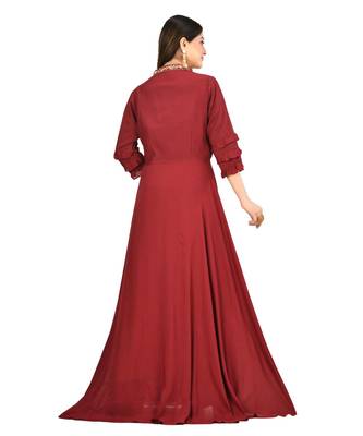mahroon muslin silk short sleeves solid women gown 3