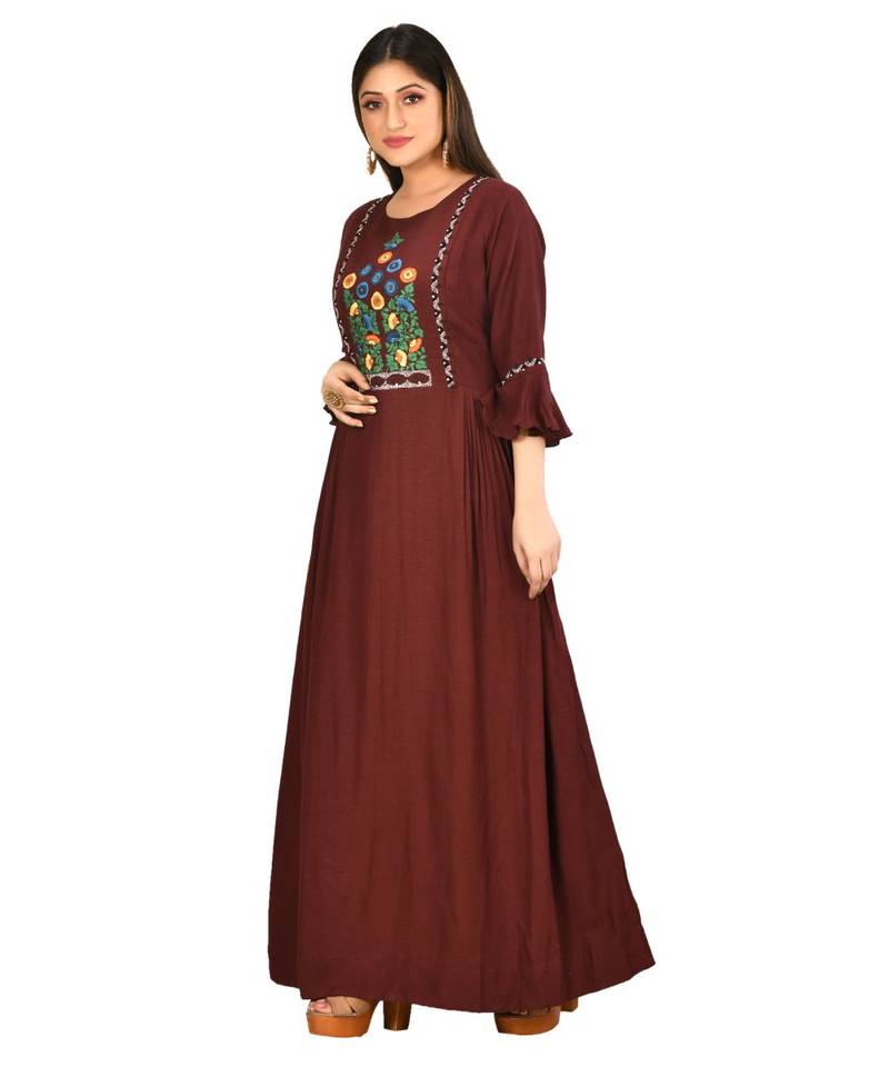rust Cotton slab SHORT Sleeves Solid Womens Kurta