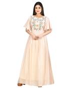beige cotton malmal short sleeves solid women gown