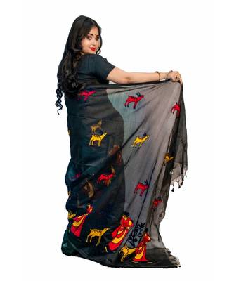 Handloom shokuntala cotton silk saree with blouse piece 2