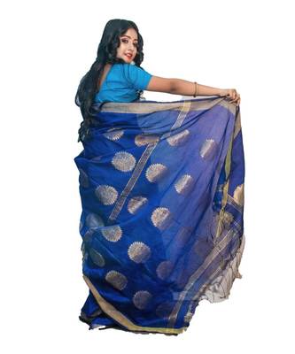 Handloom chakra cotton silk saree with blouse piece 2