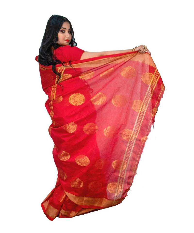 Handloom chakra cotton silk saree with blouse piece