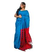 Handloom achol pompom cotton silk saree with blouse piece