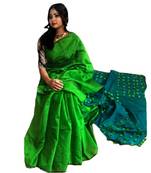 Handloom achol pompom cotton silk saree with blouse piece