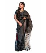 Handloom achol pompom cotton silk saree with blouse piece