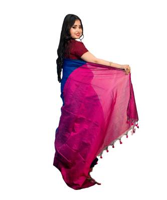Handloom stylish cotton silk saree with blouse piece 2