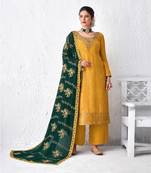 Yellow and green Embroidered Plazzo Suit