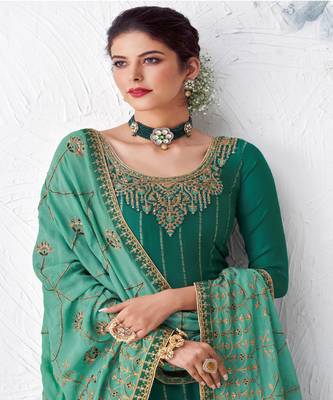 Turquoise Embroidered Plazzo Suit 2