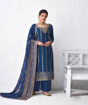 Royal Blue Embroidered Palazzo Suit 1