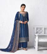Royal Blue Embroidered Palazzo Suit