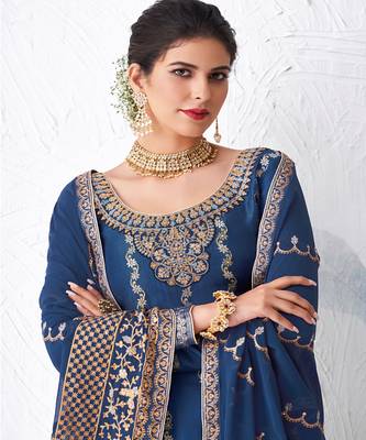 Royal Blue Embroidered Palazzo Suit 2