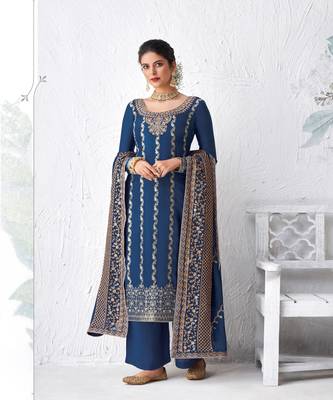 Royal Blue Embroidered Palazzo Suit 3