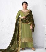 Olive Green Embroidered palazzo Suit