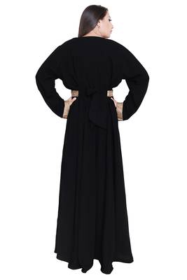Sale Muslim Women Islamic Abaya Long Sleeve Maxi Dress Formal Party Jilbab Dubai Gown In Nida Fabric With Work Hijab 3