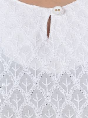 Women White  Causal Solid Chikan Hand Embroidered Regular Fit Kurti 5
