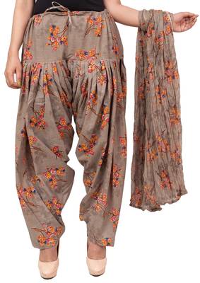 Women Grey Printed Patiala with Dupatta Cotton (Free Size) 1