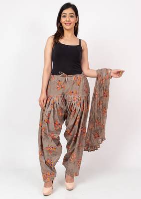Women Grey Printed Patiala with Dupatta Cotton (Free Size) 2