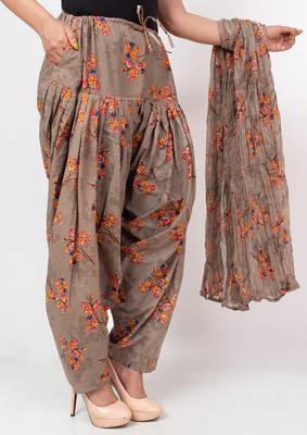 Women Grey Printed Patiala with Dupatta Cotton (Free Size) 3