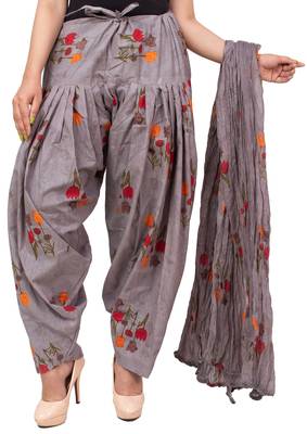 Women Grey Printed Patiala with Dupatta Cotton (Free Size) 1