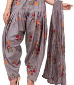 Women Grey Printed Patiala with Dupatta Cotton (Free Size)