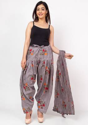 Women Grey Printed Patiala with Dupatta Cotton (Free Size) 2