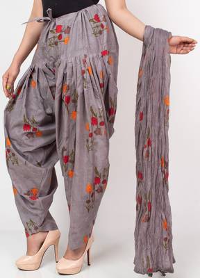 Women Grey Printed Patiala with Dupatta Cotton (Free Size) 3