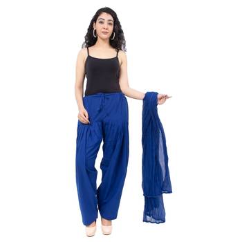 Women Blue Soild Patiala with Dupatta  Cotton (Free Size) 1
