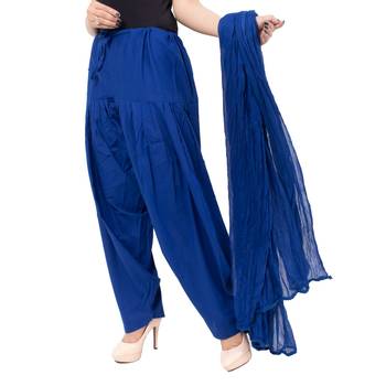 Women Blue Soild Patiala with Dupatta  Cotton (Free Size) 3