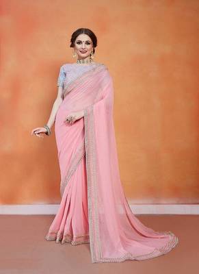 Baby Pink Georgette Saree With Embroidery Lace And Embroidery Unstitched Blows 1