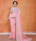 Baby Pink Georgette Saree With Embroidery Lace And Embroidery Unstitched Blows