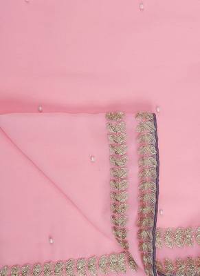 Baby Pink Georgette Saree With Embroidery Lace And Embroidery Unstitched Blows 3