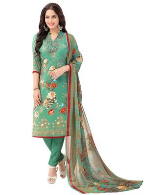 Women's  Pista Green & Red Synthetic Printed Unstitch Dress Material with Dupatta 1