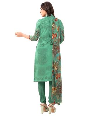 Women's  Pista Green & Red Synthetic Printed Unstitch Dress Material with Dupatta 2