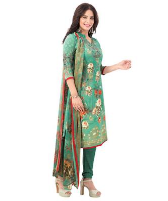 Women's  Pista Green & Red Synthetic Printed Unstitch Dress Material with Dupatta 3