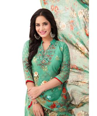 Women's  Pista Green & Red Synthetic Printed Unstitch Dress Material with Dupatta 4