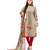 Women's  Beige & Red Synthetic Printed Unstitch Dress Material with Dupatta