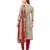 Women's  Beige & Red Synthetic Printed Unstitch Dress Material with Dupatta