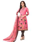 Women's  Pink & Grey Synthetic Printed Unstitch Dress Material with Dupatta