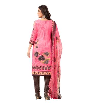 Women's  Pink & Grey Synthetic Printed Unstitch Dress Material with Dupatta 2