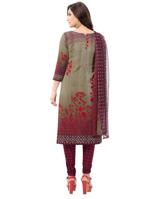Women's  Grey & Red Synthetic Printed Unstitch Dress Material with Dupatta 2