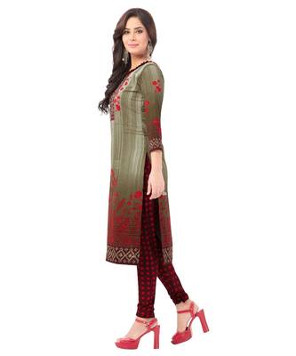 Women's  Grey & Red Synthetic Printed Unstitch Dress Material with Dupatta 3